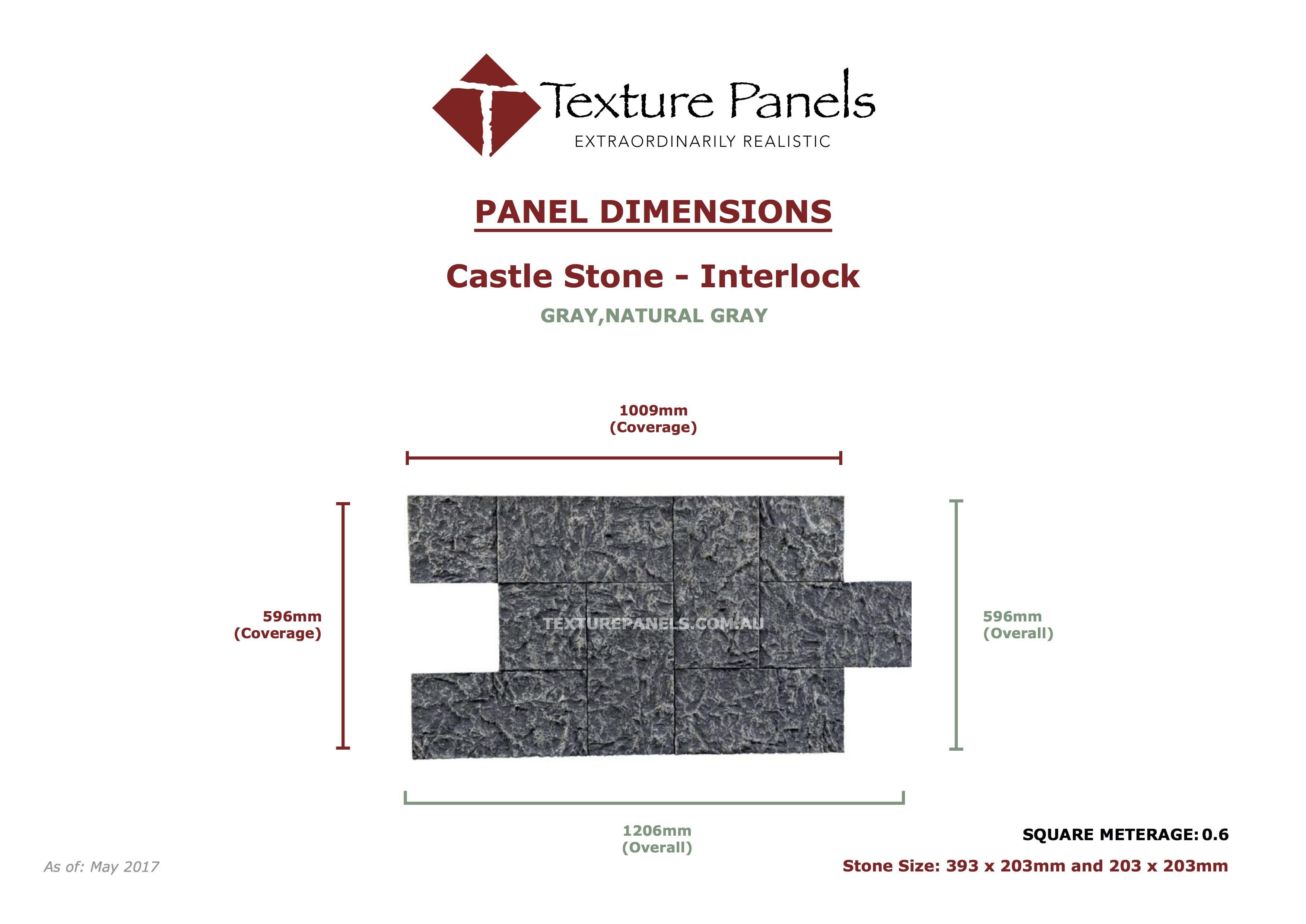 Castle Stone Panels Interlock Primed/Unfinished Dimensions